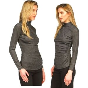 MICHAEL KORS Women's Ruched Long Sleeve Top Black/Silver Large NEW